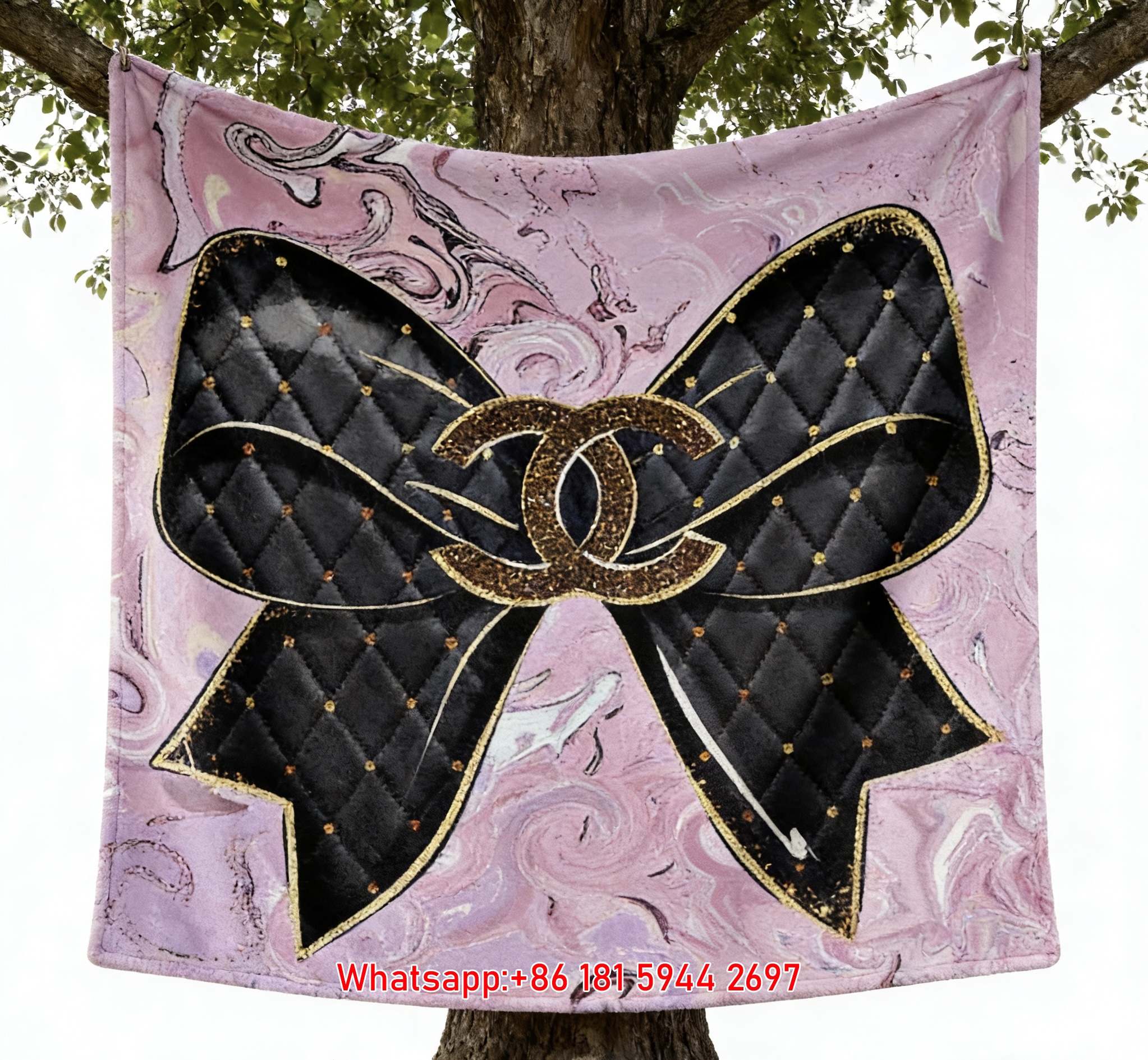 Chanel Quilted Bow CC Logo Flannel Throw Blanket IMG_7040